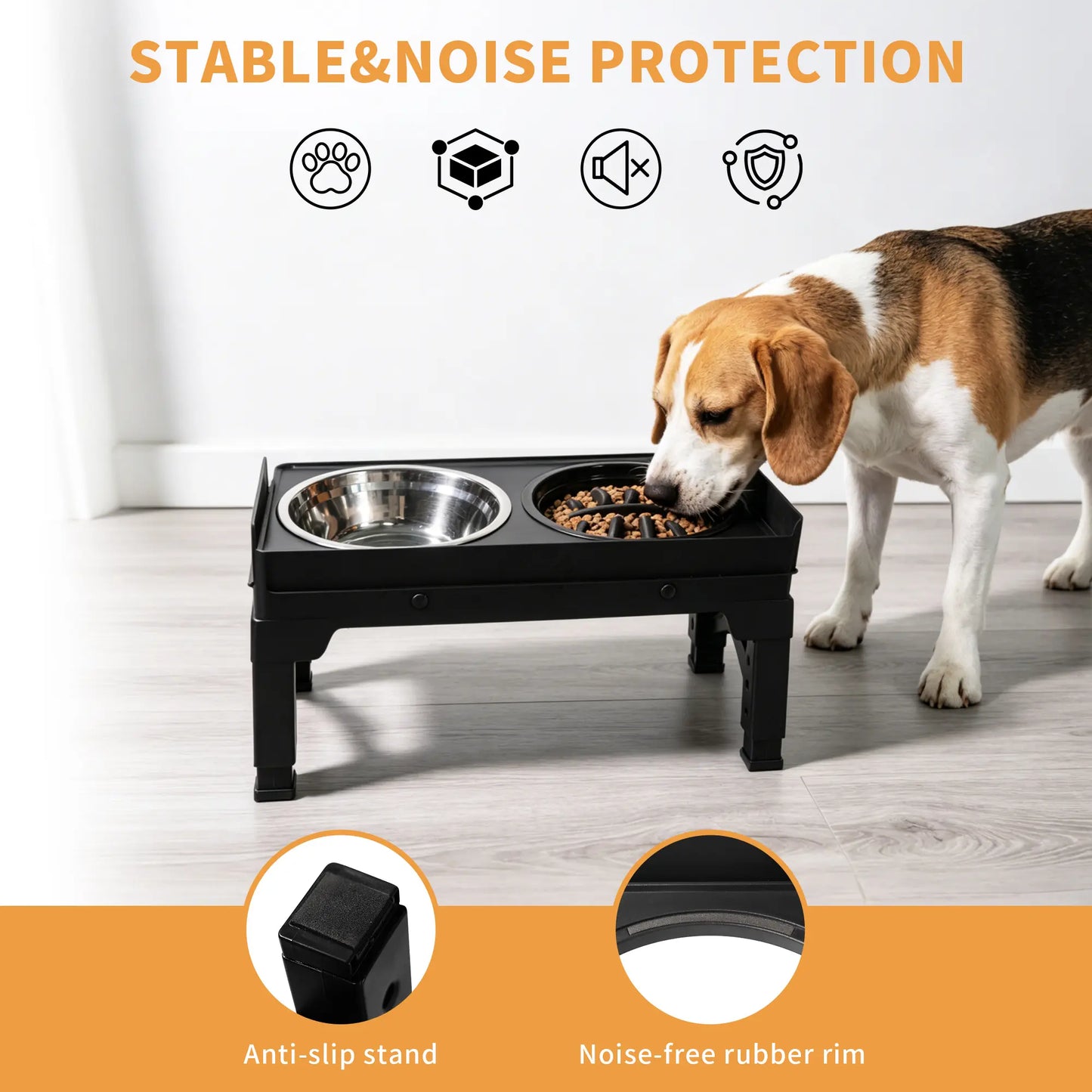 Elevated Dog Bowls, 5 Adjustable Heights Raised Dog Bowl Stand, with 2 Stainless Steel Dog Food Bowls and 1 Slow Feeder Dog Bowl, Adjusts to Height 3.2" to 12.2" for Small Medium Large Dogs Feeding