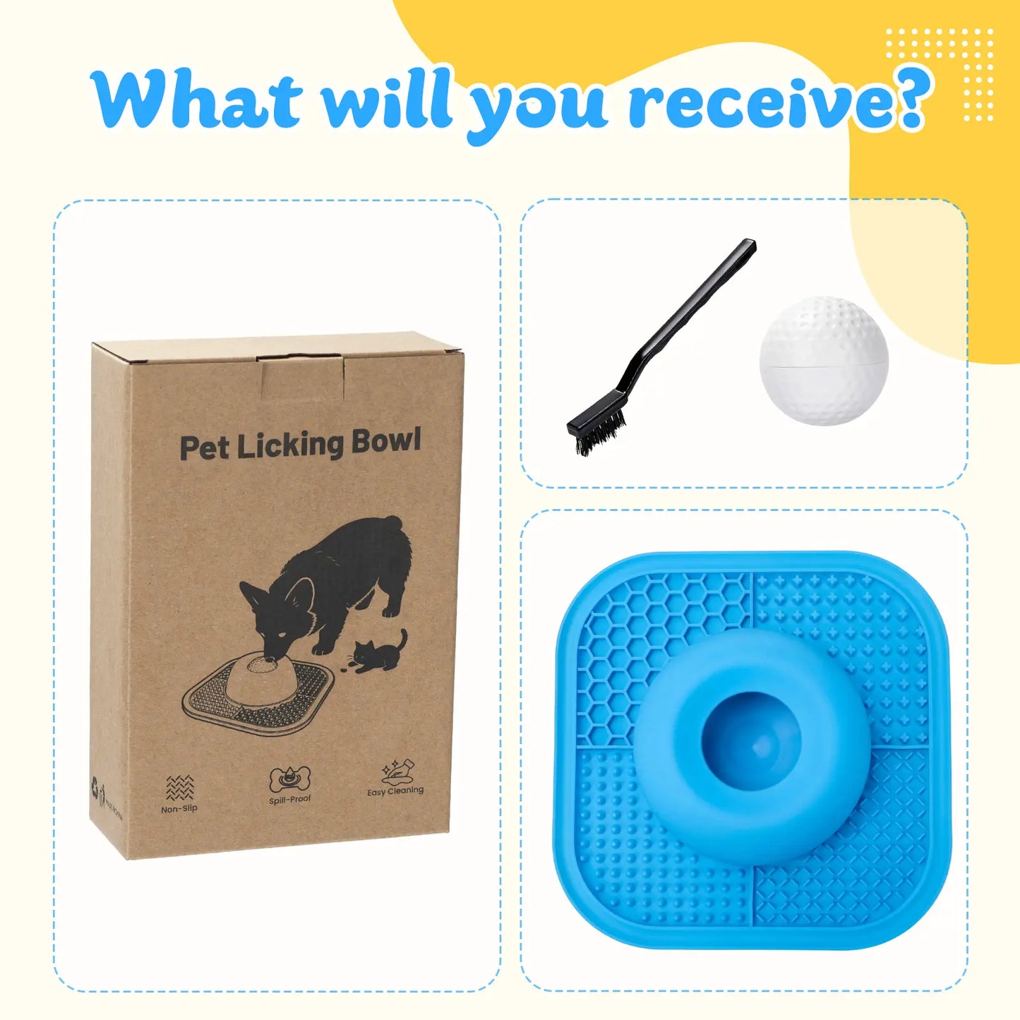 FYY Slow Feeder Dog Bowls & Lick Mat for Liquid and Thick Treat, Anti-Slip Dog Lick Bowl with Interactive Rolling Ball, 5/6 Cup Pup Licking Toy for Large Medium Small Dogs and Cats Blue